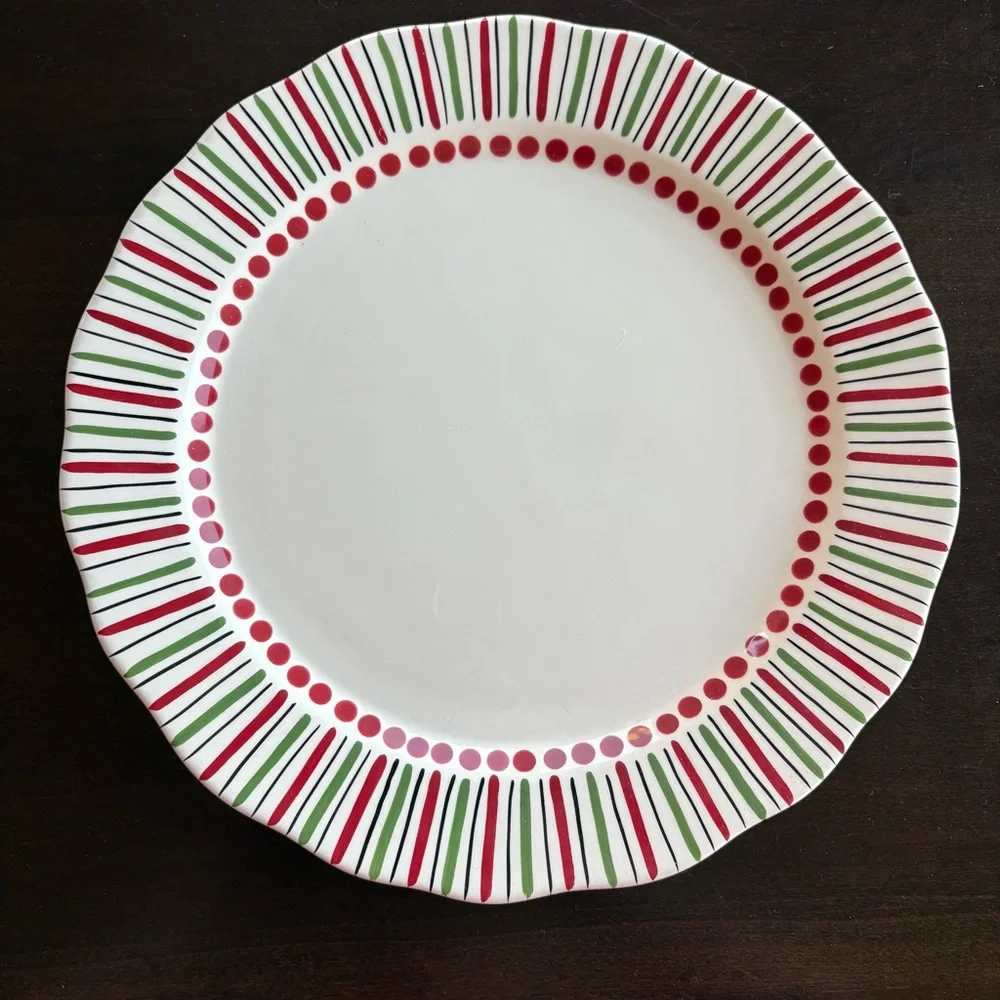 M.BAGWELL Rare Discontinued Simply Christmas Dinner Plate 7737368 Caffco Stripes